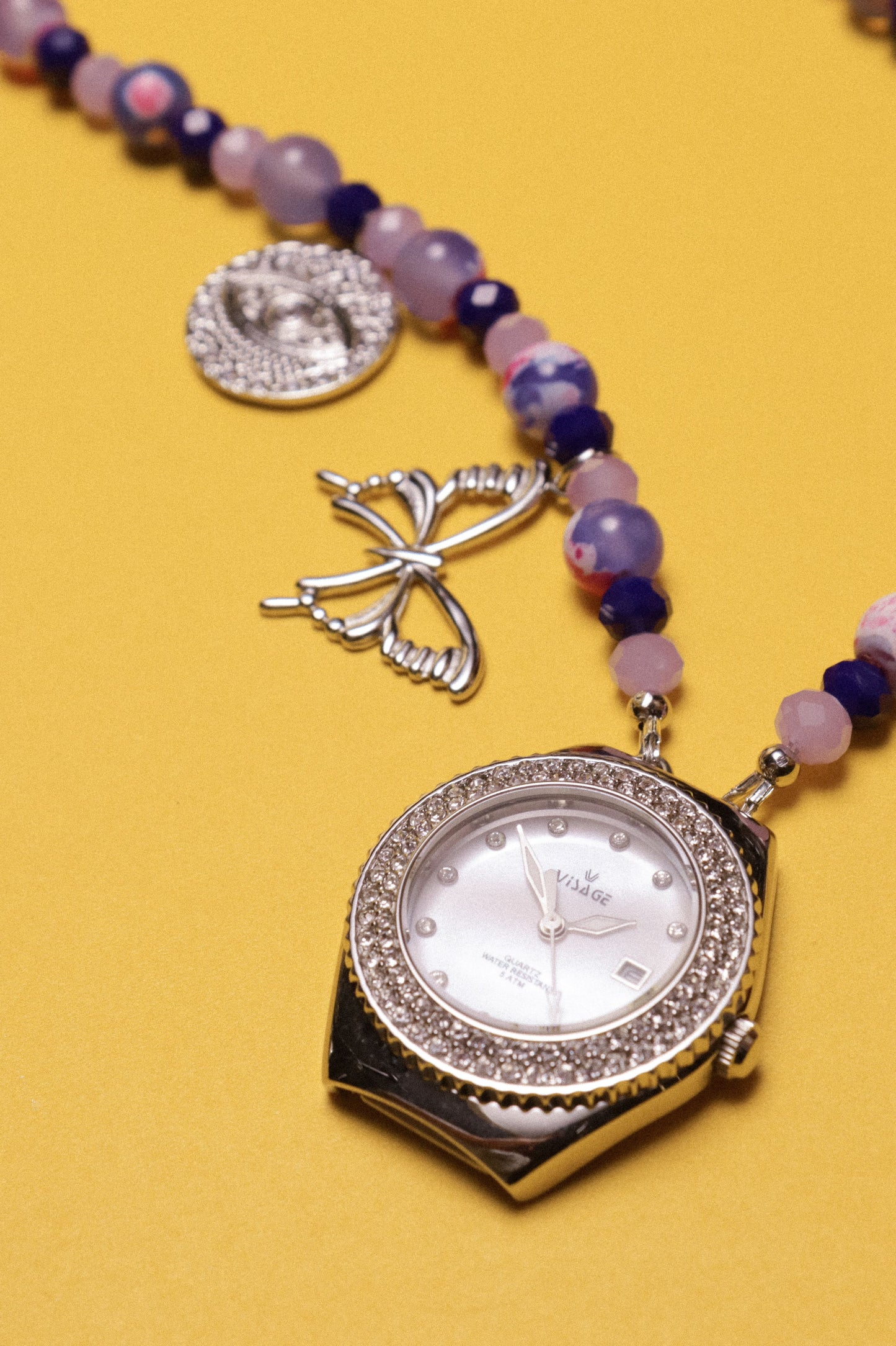 Tan Lines Beaded Watch Charm Necklace