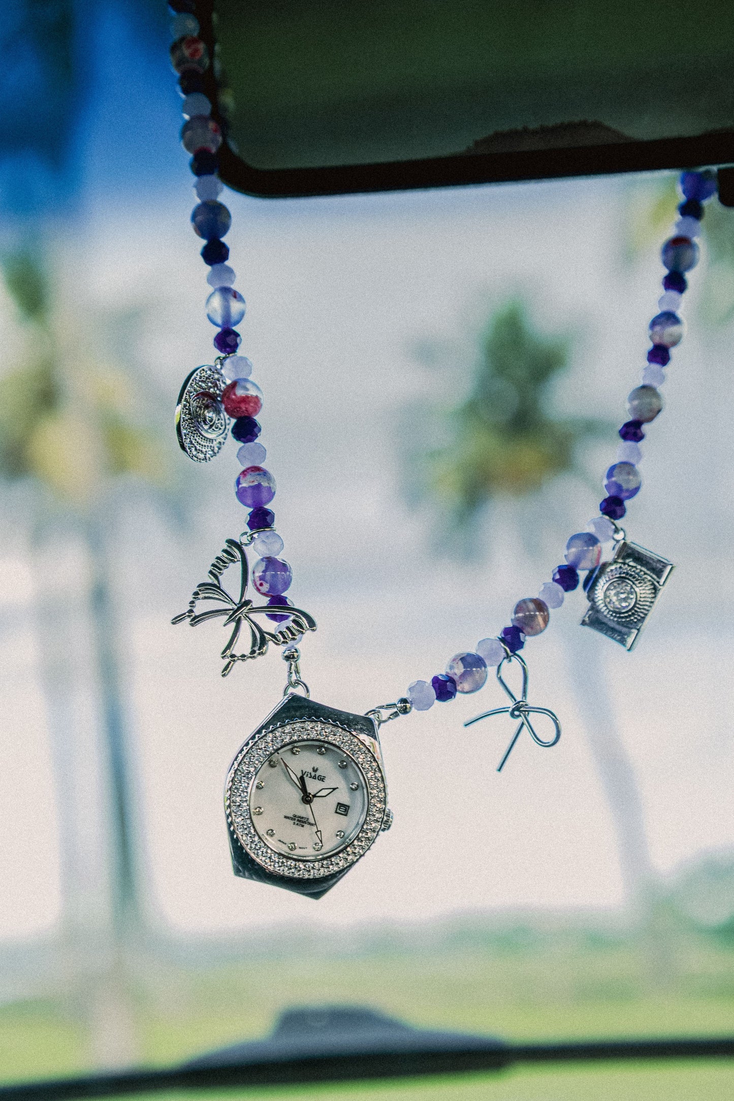 Tan Lines Beaded Watch Charm Necklace