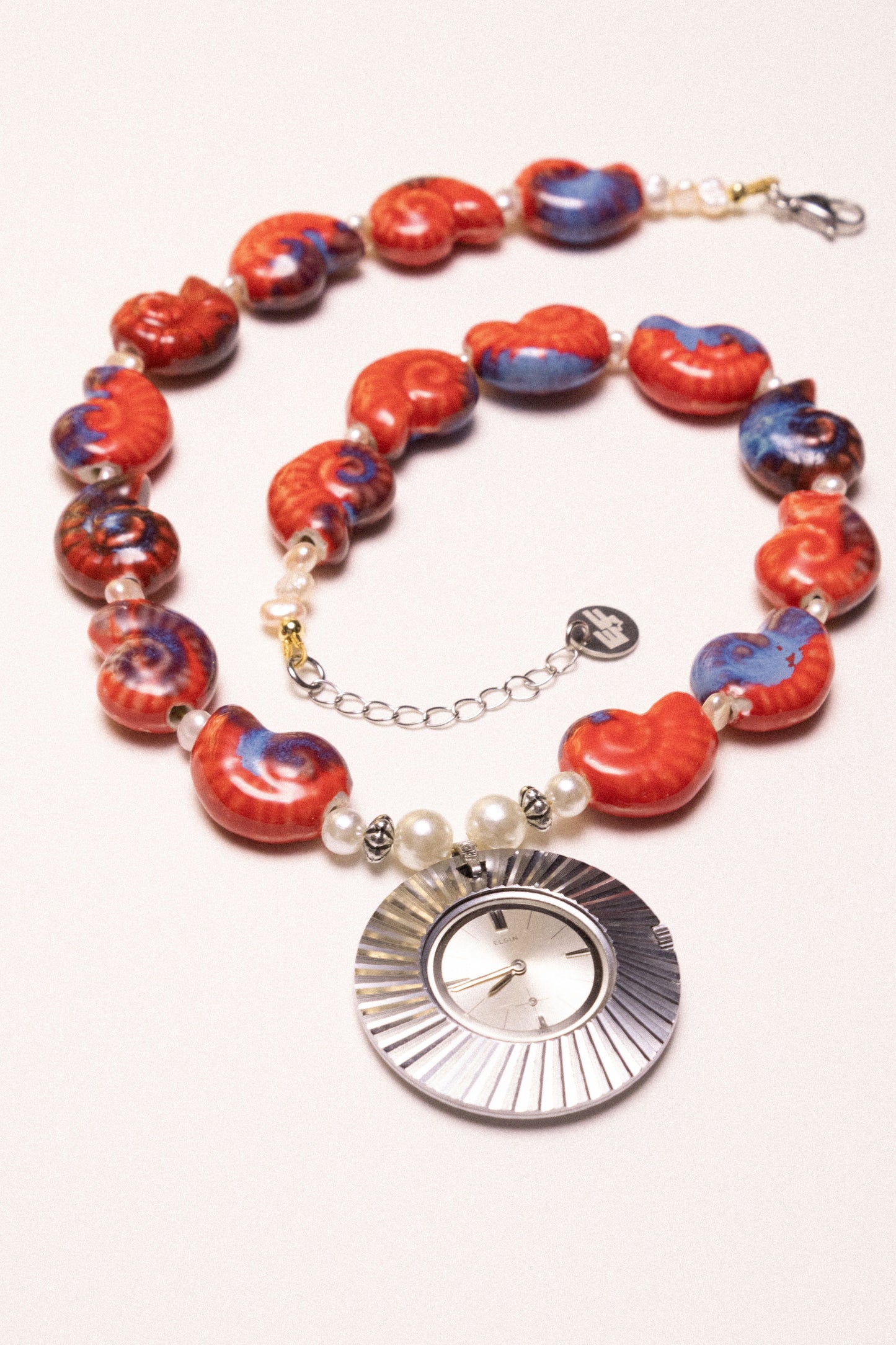 Coastal Flame Beaded Watch Charm Necklace