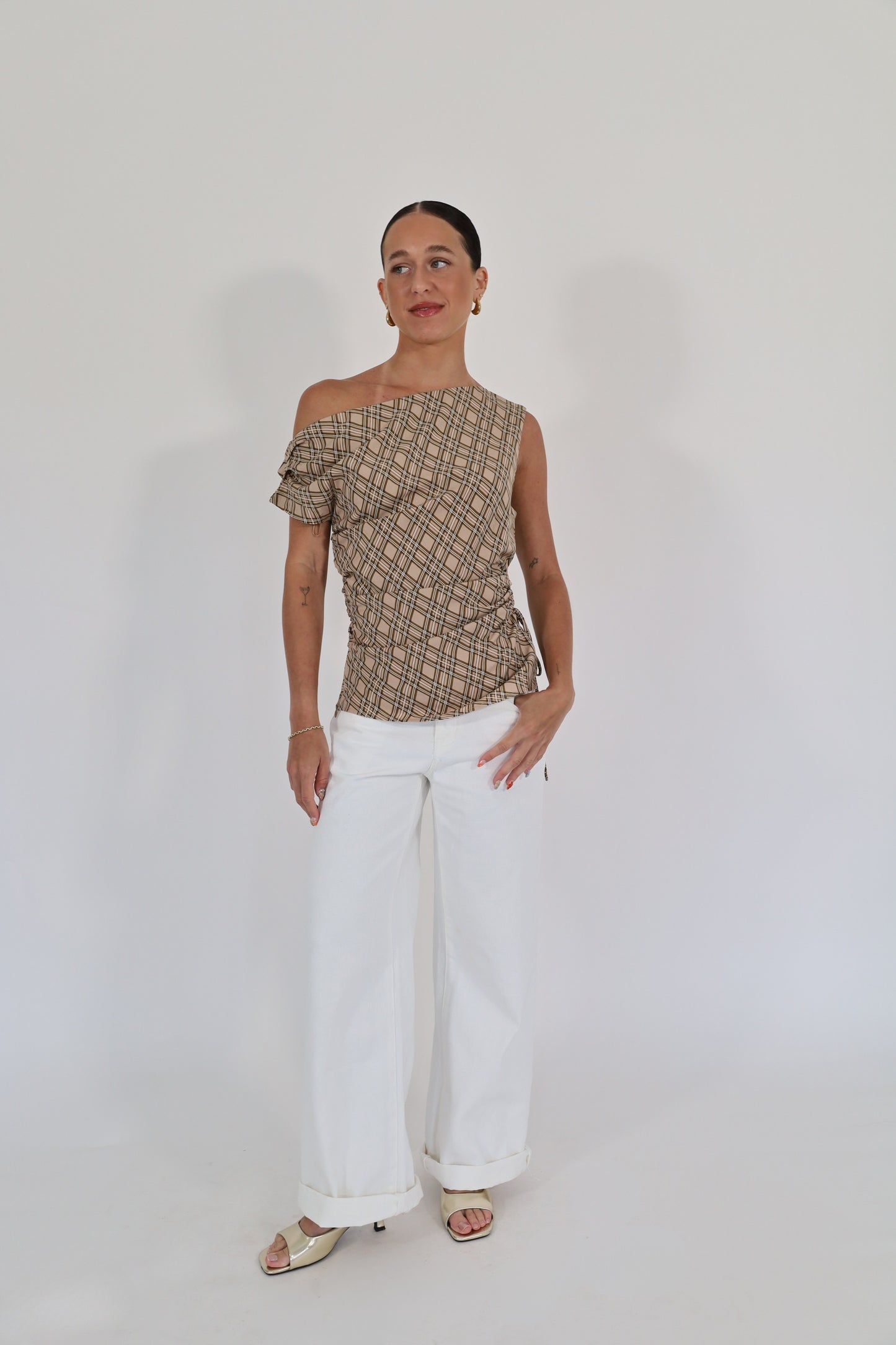 Asymmetric Plaid Top