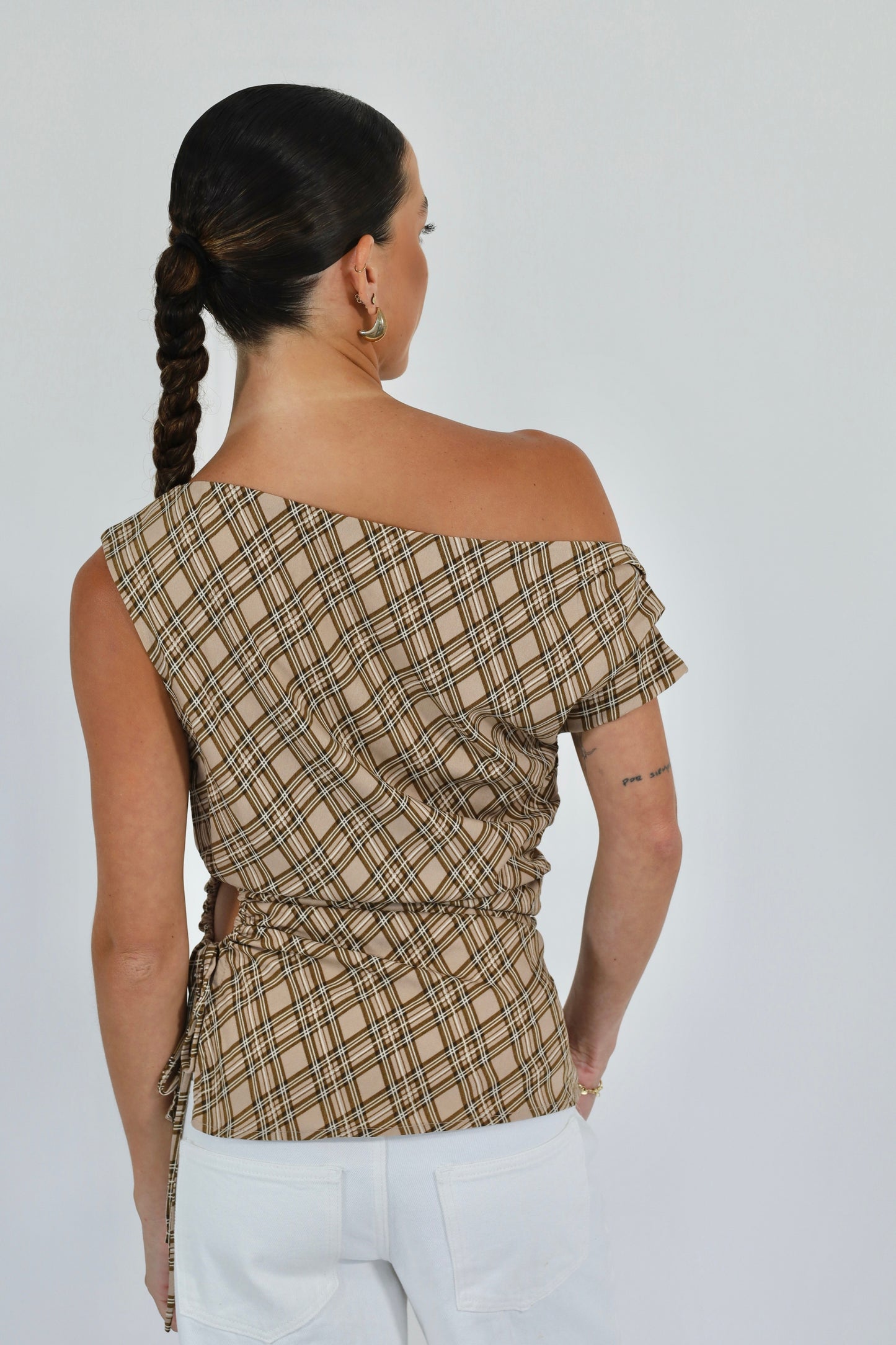 Asymmetric Plaid Top