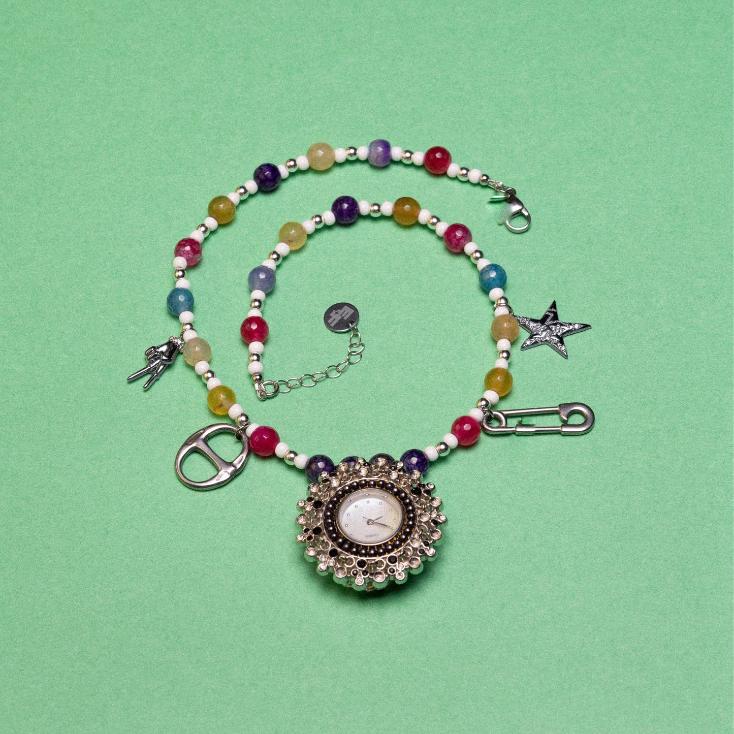 Caribbean Colors Beaded Watch Charm Necklace