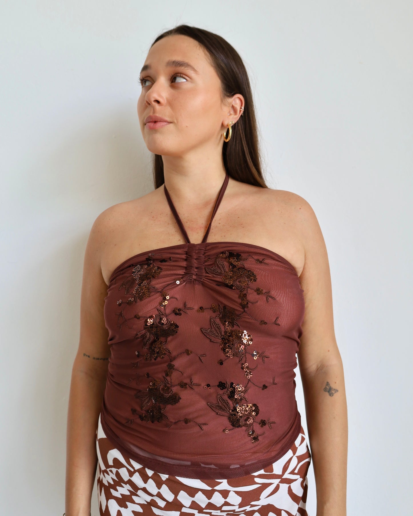 Brown Mesh Top