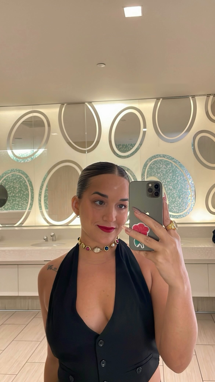 Client wearing the Mosaico Watch Choker
