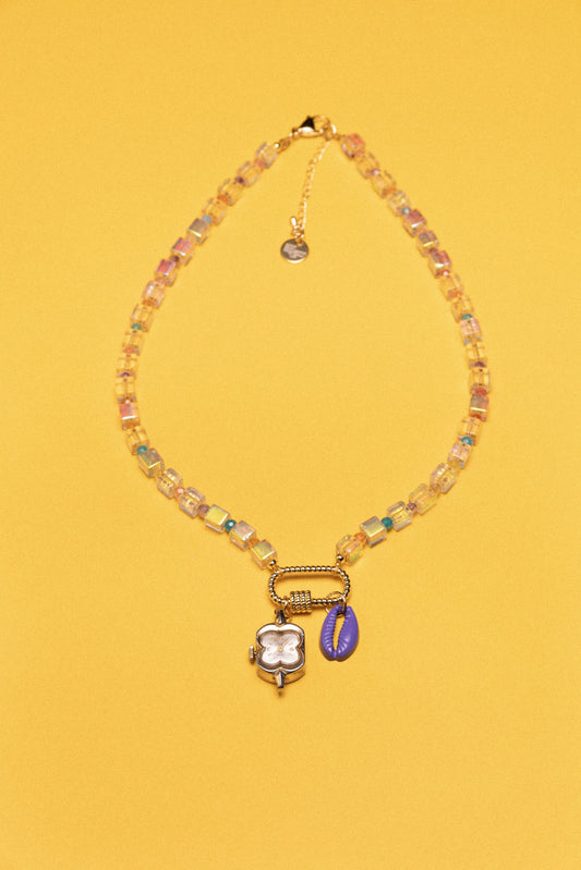 Clear Skies Beaded Watch Charm Necklace