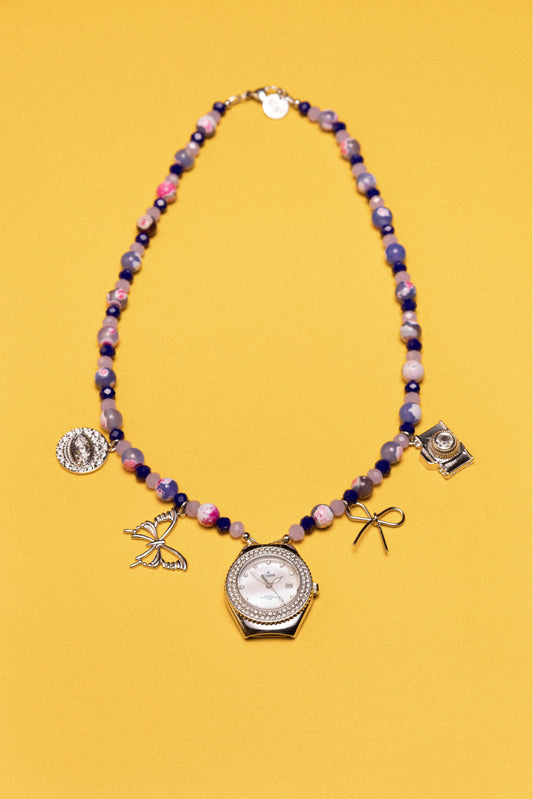 Tan Lines Beaded Watch Charm Necklace