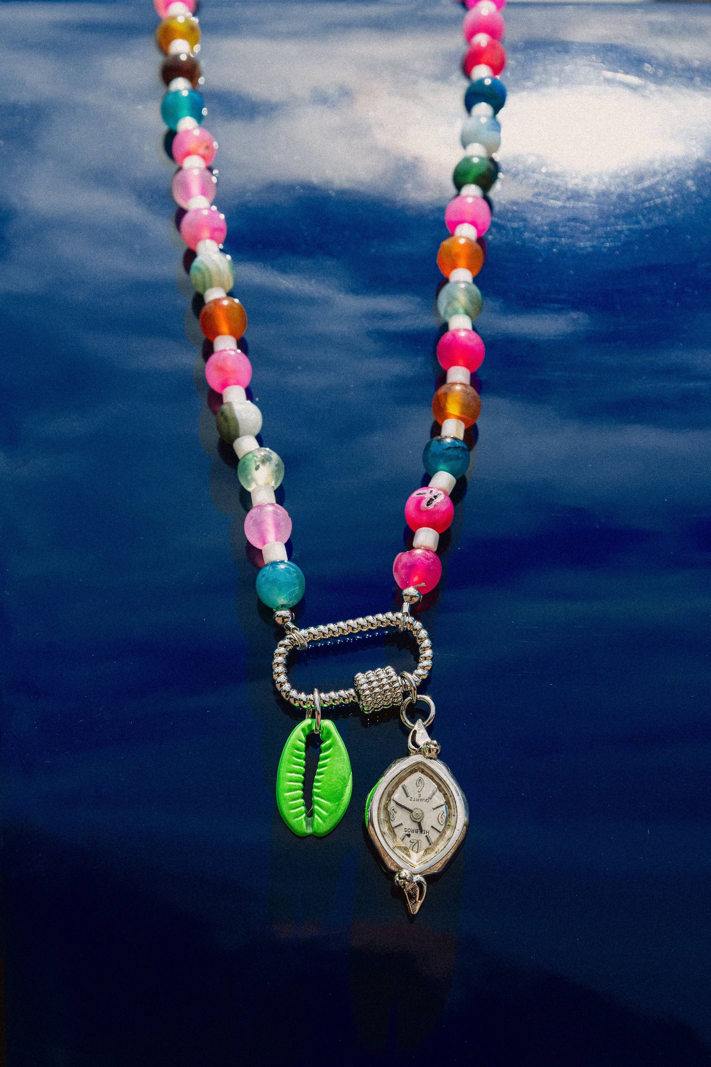 Rainbow Pop Beaded Watch Charm Necklce