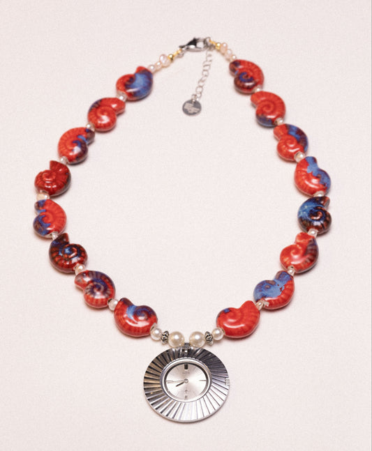 Coastal Flame Beaded Watch Charm Necklace