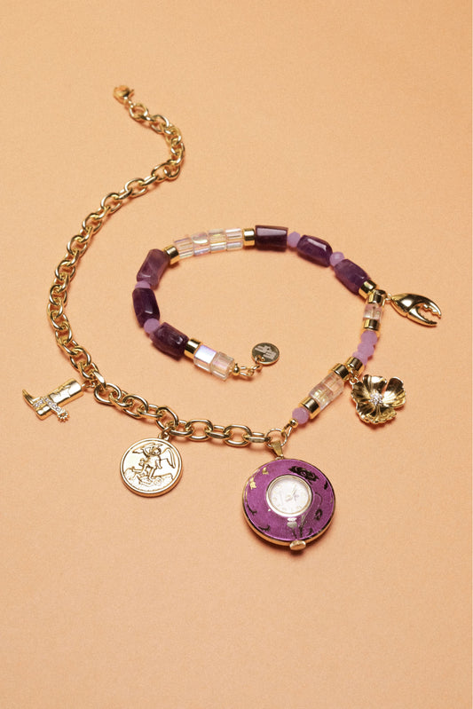 Ametheyst Beaded Watch Charm Necklace