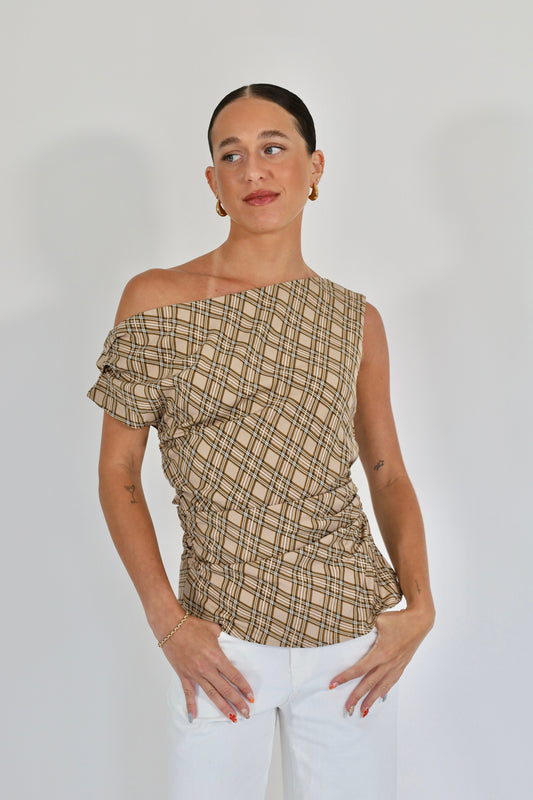 Asymmetric Plaid Top