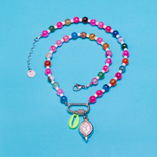 Rainbow Pop Beaded Watch Charm Necklce