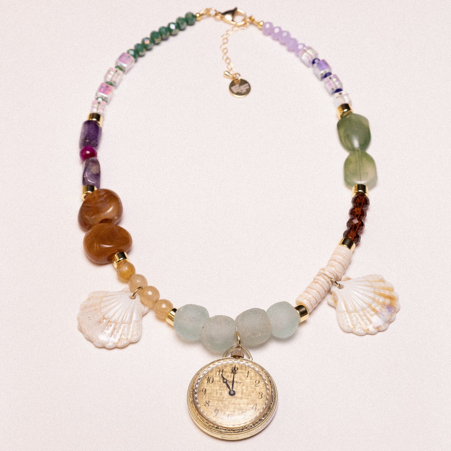 Seashell Haven Beaded Watch Charm Necklace