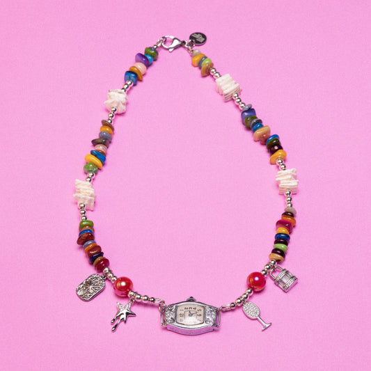 Soundwaves Beaded Watch Charm Necklace