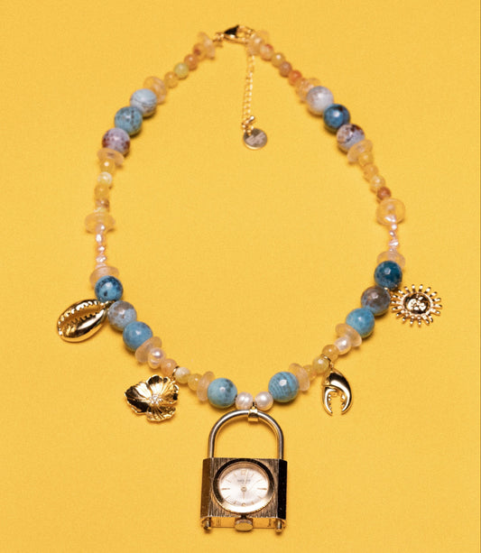 Key To The Sun Beaded Watch Charm Necklace