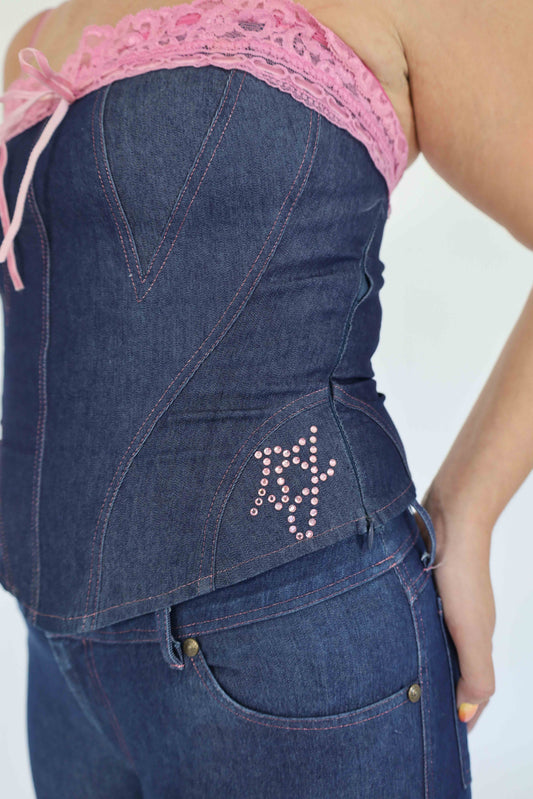 Denim Rhinestone Set - Betsey Johnson