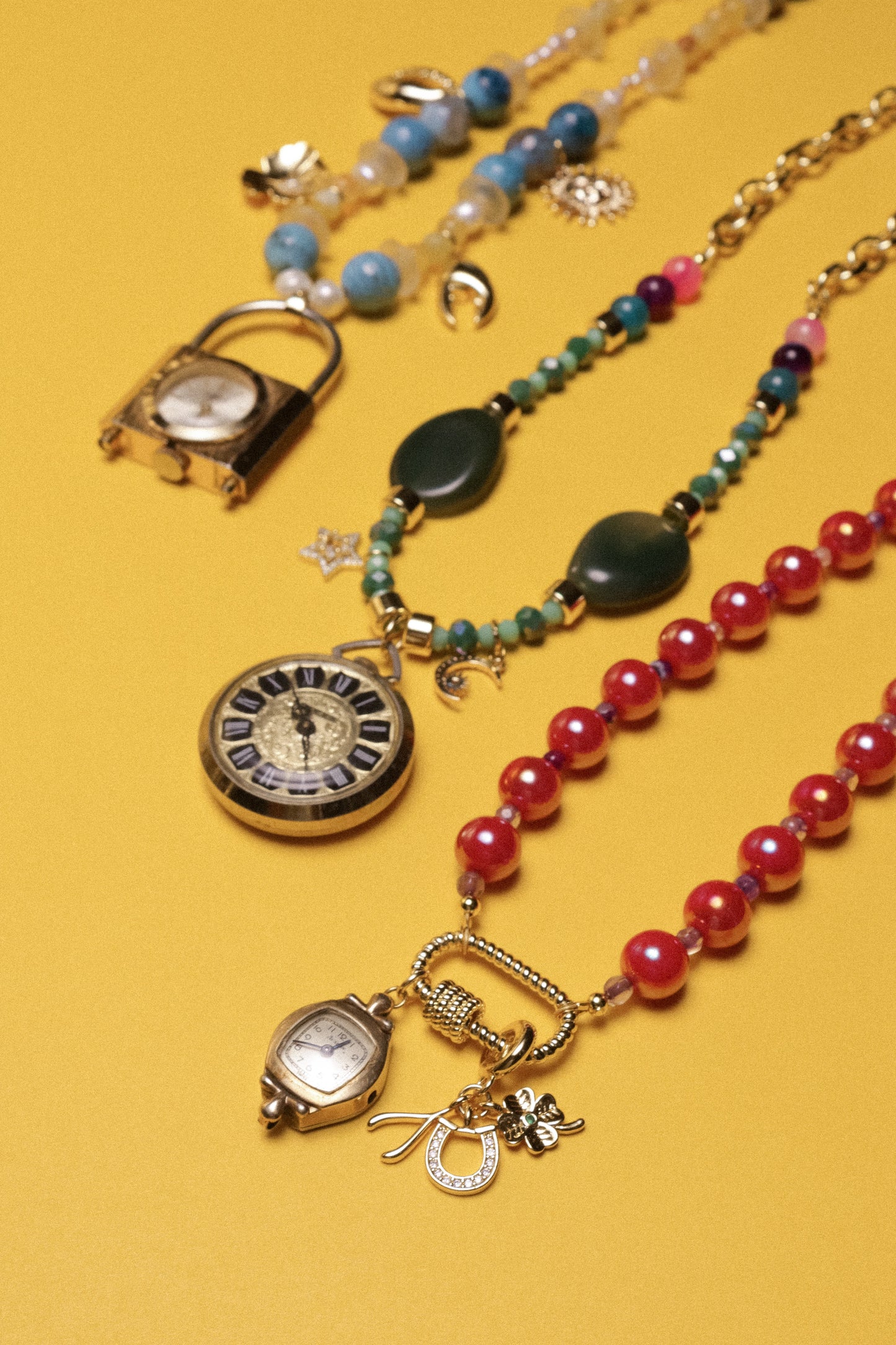 Key To The Sun Beaded Watch Charm Necklace