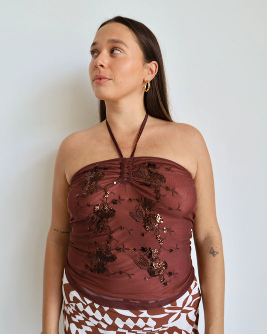 Brown Mesh Top