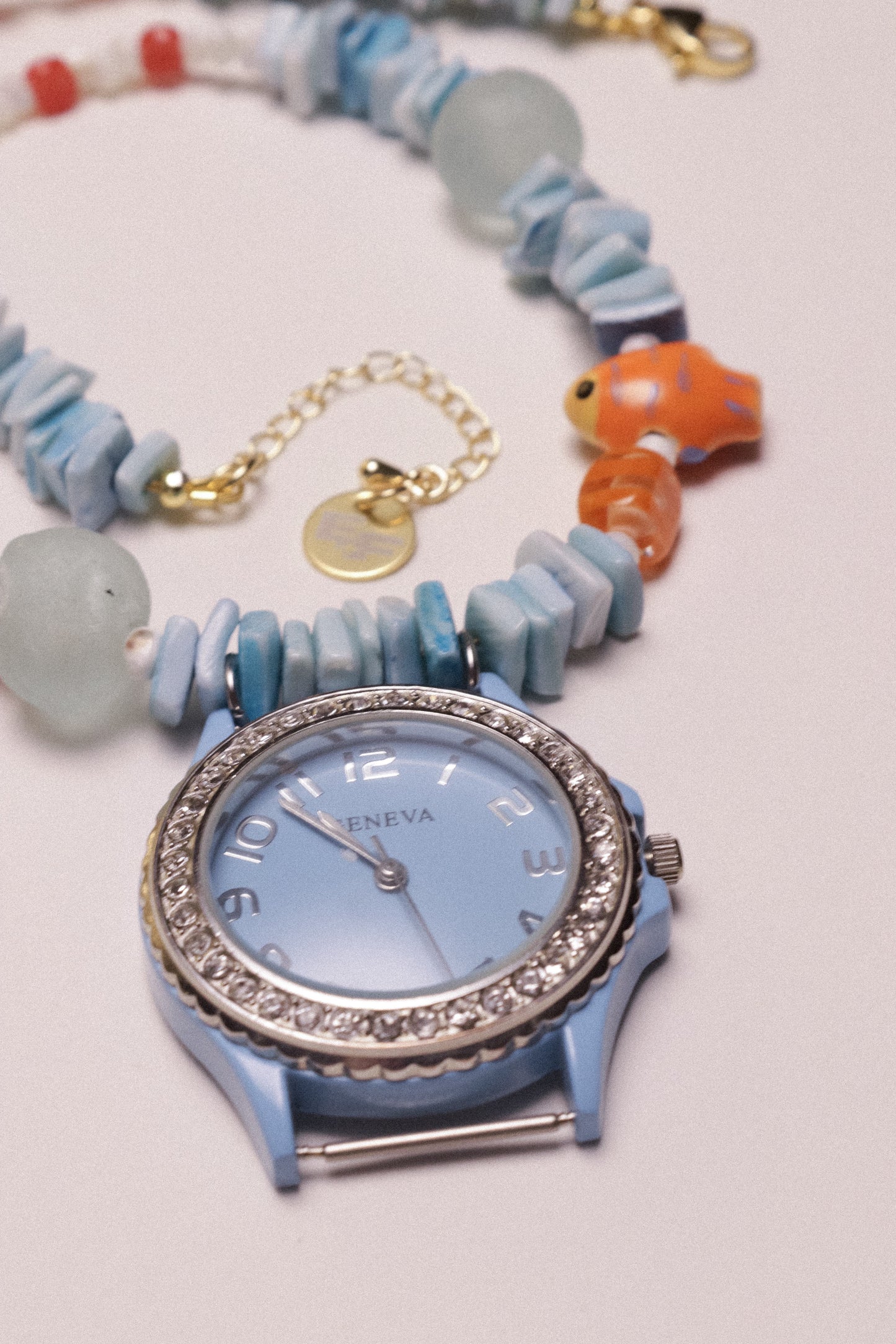 Aquaholic Beaded Watch Charm Necklace