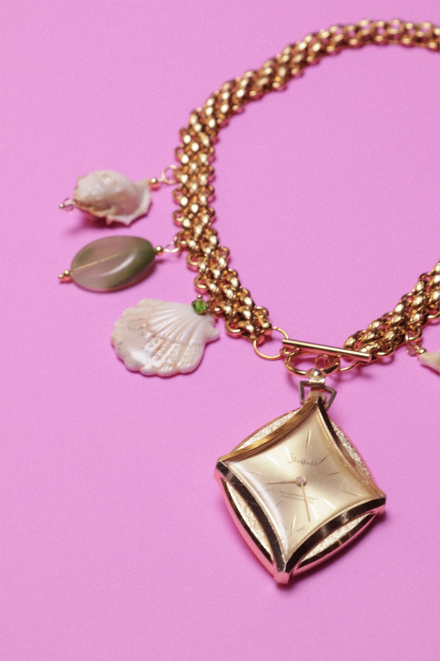 Shell Spell Watch Charm Necklace