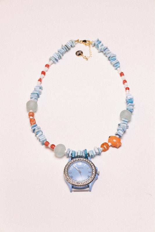 Aquaholic Beaded Watch Charm Necklace