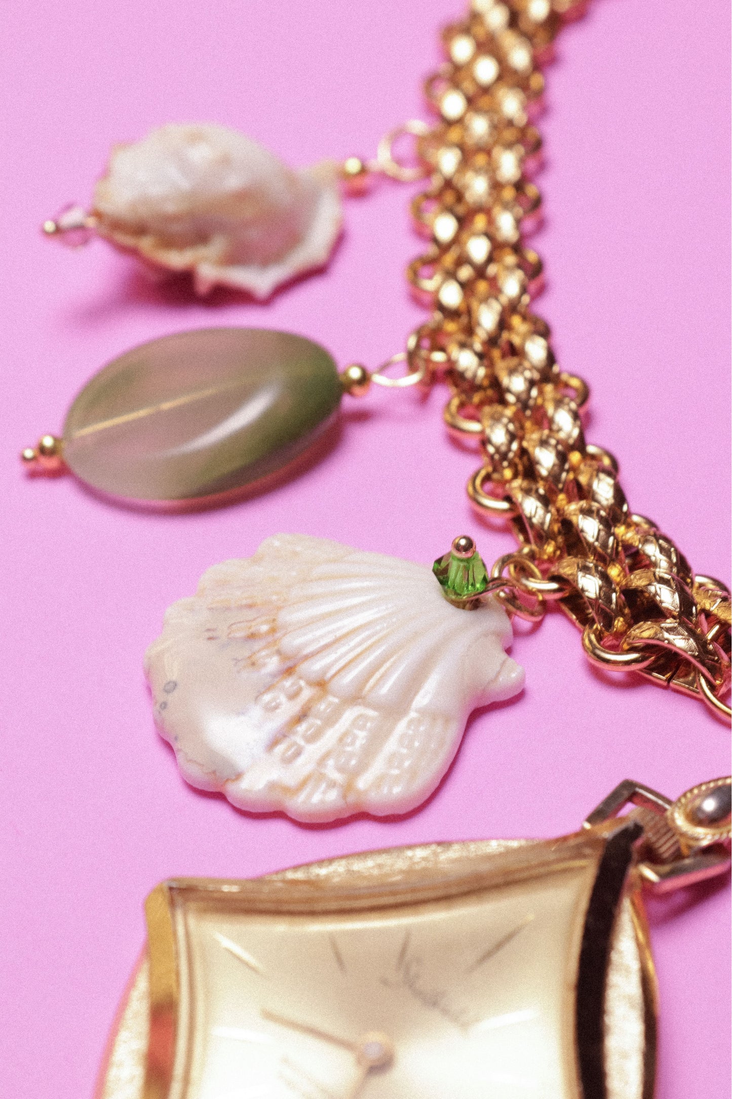 Shell Spell Watch Charm Necklace